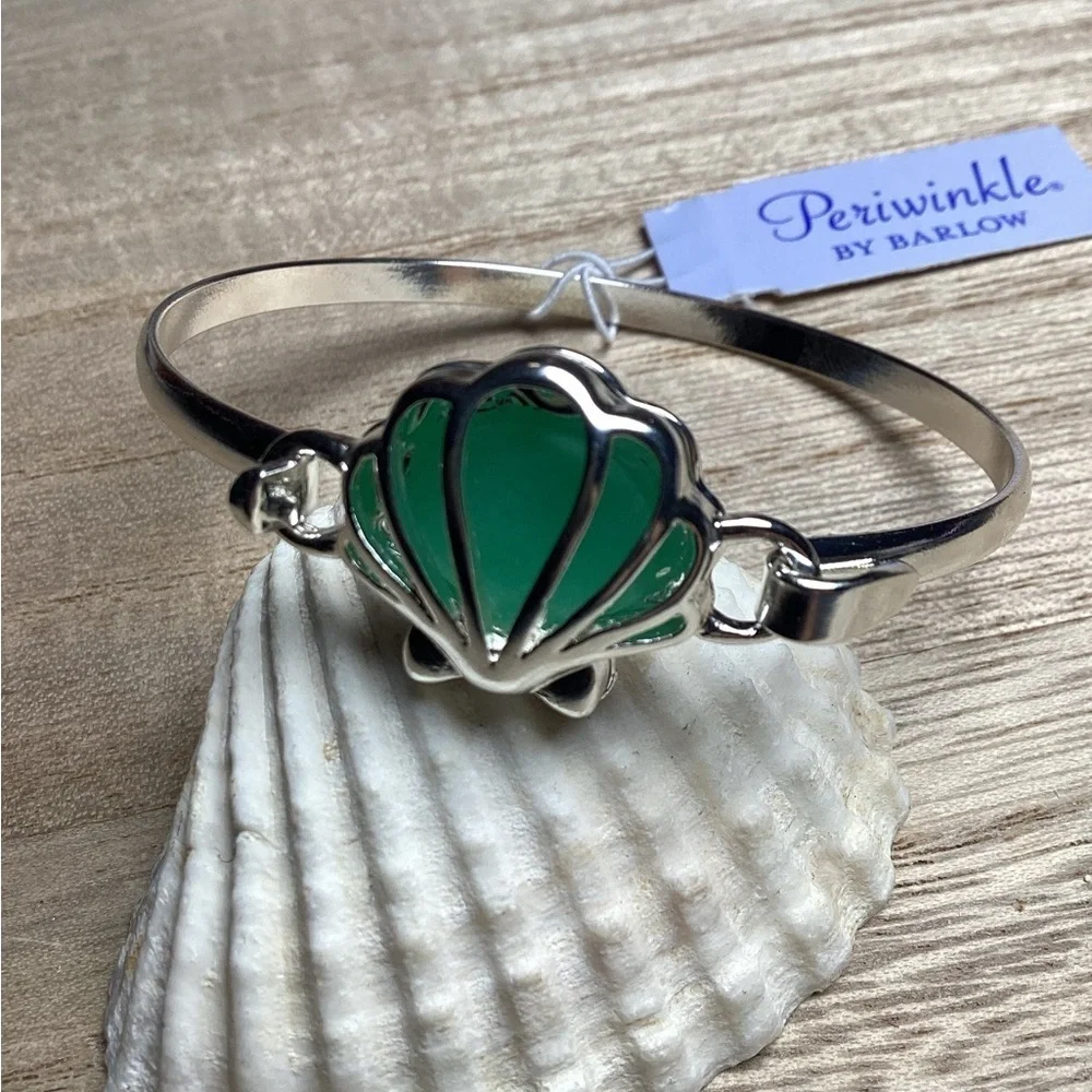 PERIWINKLE BY BARLOW SILVER GREEN SEA‎ GLASS SHELL BRACELET COASTAL B… - Picture 4 of 8